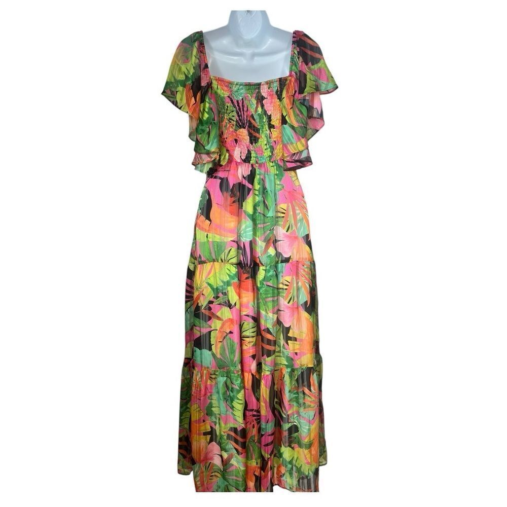 NWT Anthropologie  G.P.D.  Women’s Tropical Floral Maxi Tiered Dress Size Small - Picture 2 of 9